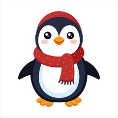 Obraz premium Cheerful Cartoon Penguin with Winter Scarf and Hat in Snowy Setting