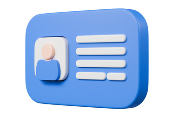 3d Driver license, id card, plastic card, badge icon. Minimal Driver license pass Id card and Identification staff company mark safety profile name isolated on blue transparent background. 3d render.