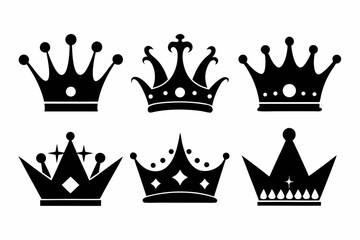 The crown icon set silhouette black vector bundle