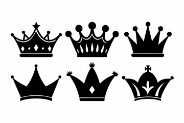 The crown icon set silhouette black vector bundle