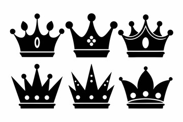 The crown icon set silhouette black vector bundle