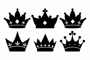 The crown icon set silhouette black vector bundle