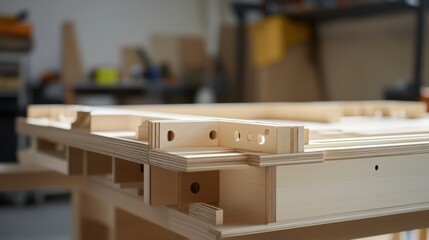 Carpenter assembling a custom desk for an office. Featuring attention to detail and craftsmanship