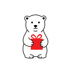 Cute Polar Bear Holding A Red Christmas Gift Box Illustration Design