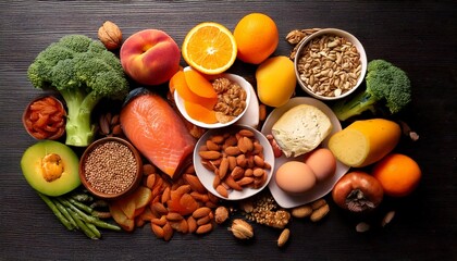 Photos of foods rich in Potassium. The concept of eating healthy food. A realistic photo