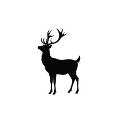 Elegant Deer Silhouette With Majestic Antlers In Black And White Illustration