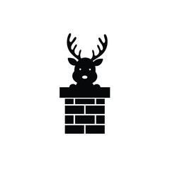 Festive Reindeer Peeking Out Of Chimney Silhouette Christmas Icon Illustration