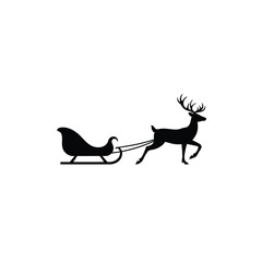 Santa Sleigh Pulled By Reindeer Silhouette Illustration For Christmas Holiday Season