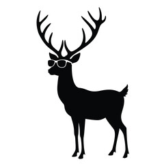 Cool Deer Wearing Sunglasses Stylish Antlers Silhouette Vector Graphic Design