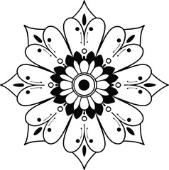Black and White Mandala Pattern Featuring Intricate Floral