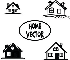 Black and White House Icons Collection Home Vector Illustration Set