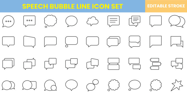speech bubble icon set, chat bubble icon set, vector, editable stroke