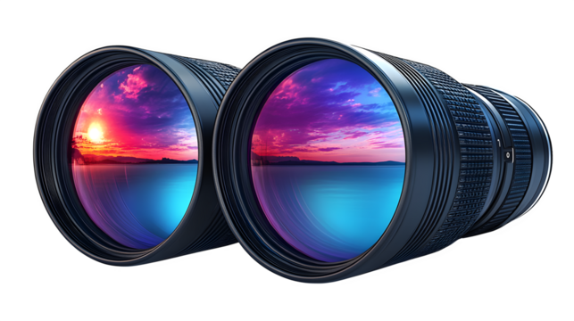 Binocular lens view effect isolated on white background, HD, realistic