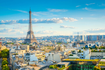 landmarks of Paris, famous Eiffel Tower and Paris roofs, Paris France