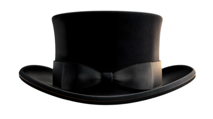 Black classic top hat with ribbon on white background, HD realistic