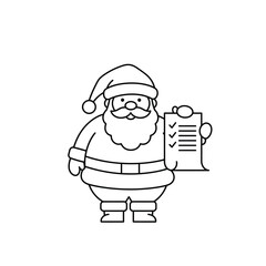 Line Art Santa Claus Holding Checklist Ready For Christmas Eve