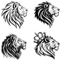 Bundle lion head line art and illustrator eps 10