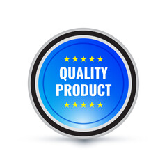Quality Product Badge with Blue Circular Design and Stars
