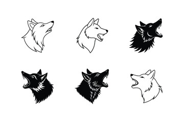 wolf head howling vector art silhouette