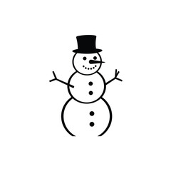 Minimalist Black And White Snowman Illustration With Top Hat And Buttons