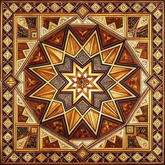 Intricate Wooden Star Pattern with Geometric Motifs and Elegant Border Design.