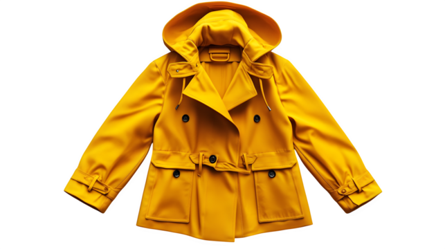 Bright yellow raincoat isolated on white background, HD and realistic - Powered by Adobe