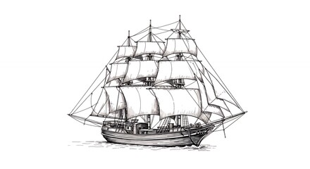 Vintage sailboat pencil drawing image