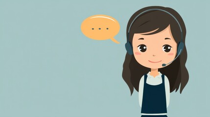 Smiling Cartoon Customer Service Agent with Thought Bubble