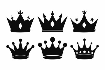 the crown icon set sihouette black vector bundle