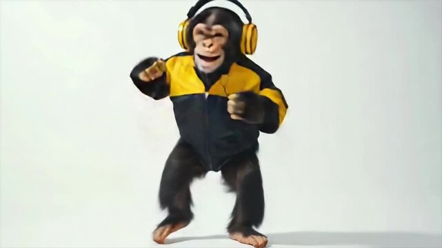 Funny Monkey Dancing While Wearing Headphones in a Fun and Energetic Animated Scene.