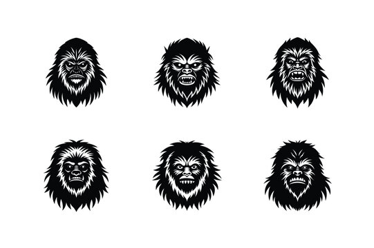 yeti abominable snowman face vector art silhouette