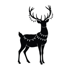 Elegant Christmas Deer Silhouette With String Lights Festive Holiday Design