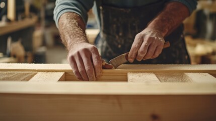 Carpenter constructing a wooden frame for a door. Featuring precision and attention to detail