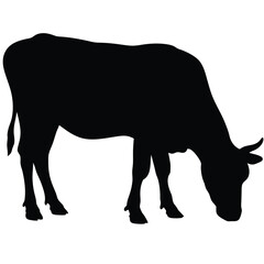 Cow Grazing Silhouette, Cow Grazing, Farm Animal, Black Silhouette