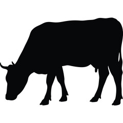 Cow Grazing Silhouette, Cow Grazing, Farm Animal, Black Silhouette