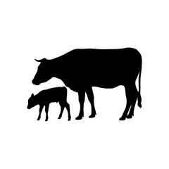 Cow and Calf Silhouette, Cow and Calf, Farm Animals, Animal Silhouette