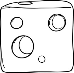 Hand-Drawn Illustration Of A Cube Of Swiss Cheese With Holes