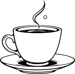 A Simple Line Drawing Of A Steaming Cup Of Coffee On A Saucer