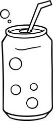 A Simple Line Drawing Of A Soda Can With A Straw Bubbles Suggesting Fizz And Refreshment