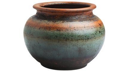 Clay pot with a rustic appearance, isolated on white background