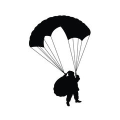 Silhouette Illustration Of Santa Claus Parachuting With Gift Sack Delivery