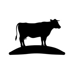 Cow Silhouette on Hill, Cow Silhouette, Animal Illustration, Farming Design