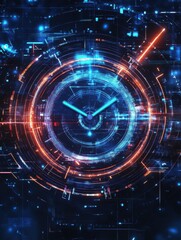 future technology and time management concept - clock and virtual screen illustration