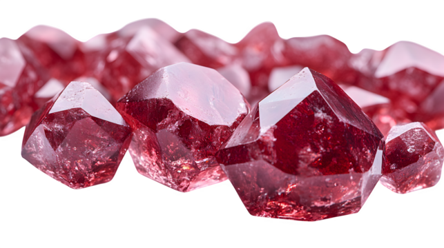 Cluster of red geometric diamonds, isolated on white background