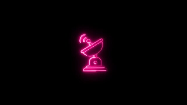 Glowing neon line Satellite dish icon isolated on black background.background_Communication Technology Video Element.hin line animation of radio telescope