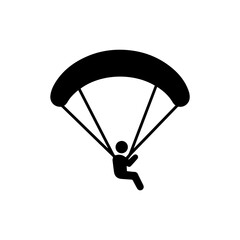 Paraglider hovering above ground with wing arc black flat icon