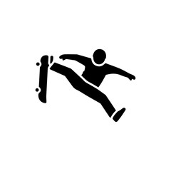 Skater doing kickflip mid-air with legs split black clear icon
