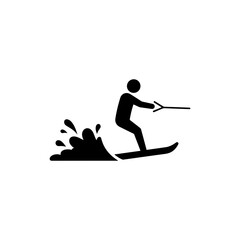 Waterskier with One Leg Up and Splash Trail in Black Icon Style