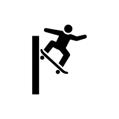 Vertical Skater Performing Wall Trick with Upward Board Black Icon