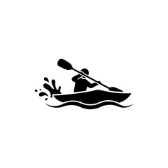Whitewater Kayaker Paddling Fiercely with Splash Effect Black Icon